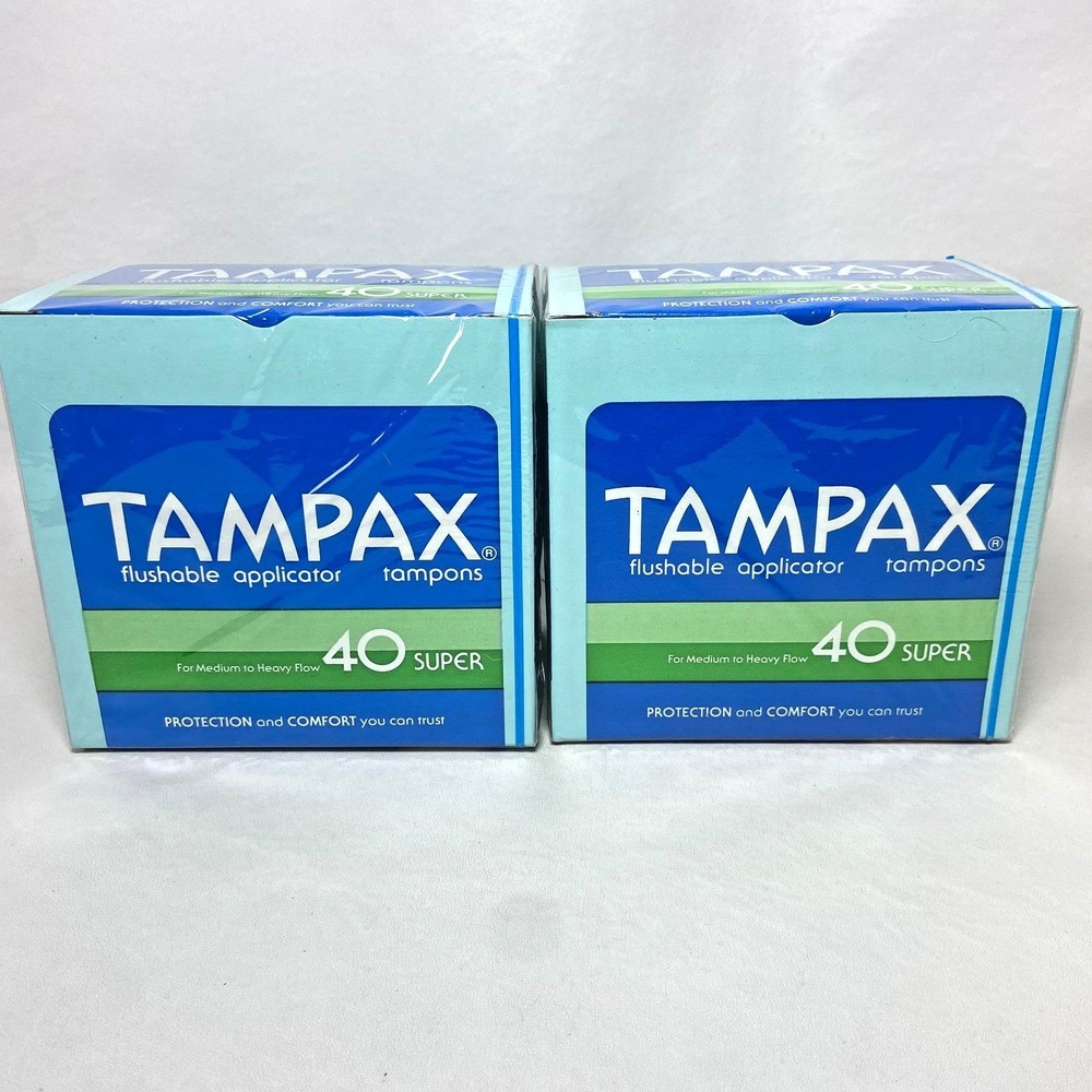 Vintage‎ Lot of 2 Tampax Tampons Super 40 Box NOS Movie TV Prop 80s 90s NIB